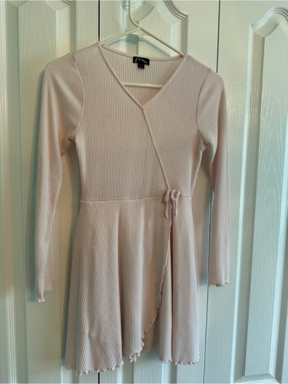 art class Long Sleeve Ribbed Wrap Dress in Light Pink